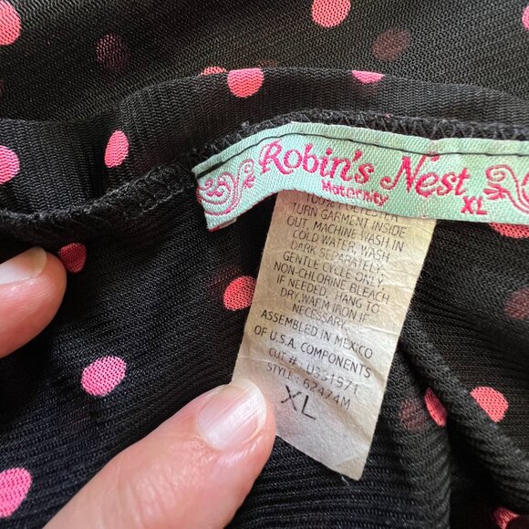 Robin's Nest Maternity | Sheer Black & Pink Polka Dot Blouse - Picture 3 of 7